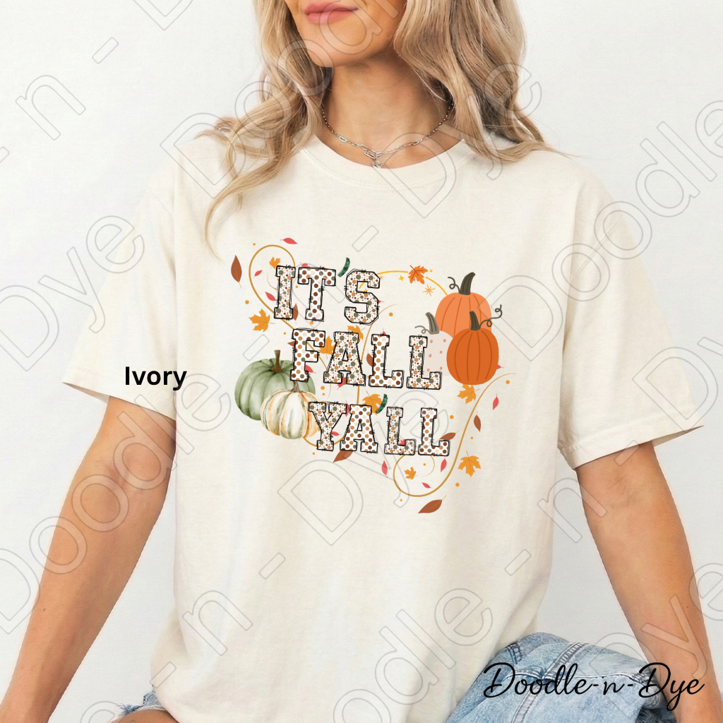 It's Fall Y'all Shirt, Doodle-n-Dye Original, Comfort Colors Fall Tee, Pumpkin Autumn Shirt, Farmhouse Fall Graphic Tee