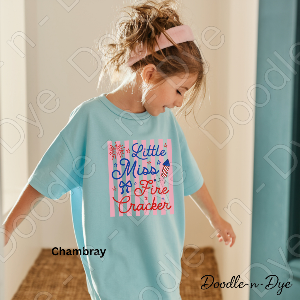 Youth 4th of July Comfort Colors Tee, Little Miss Firecracker Shirt, Patriotic Kids T Shirt, Red White & Blue Tee,