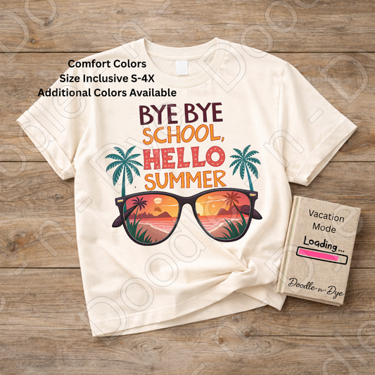 Retro Bye Bye School Hello Summer Tee, End of School Comfort Colors Shirt, Teacher Summer T-Shirt, Bye Bye School Retro Graphic Tee