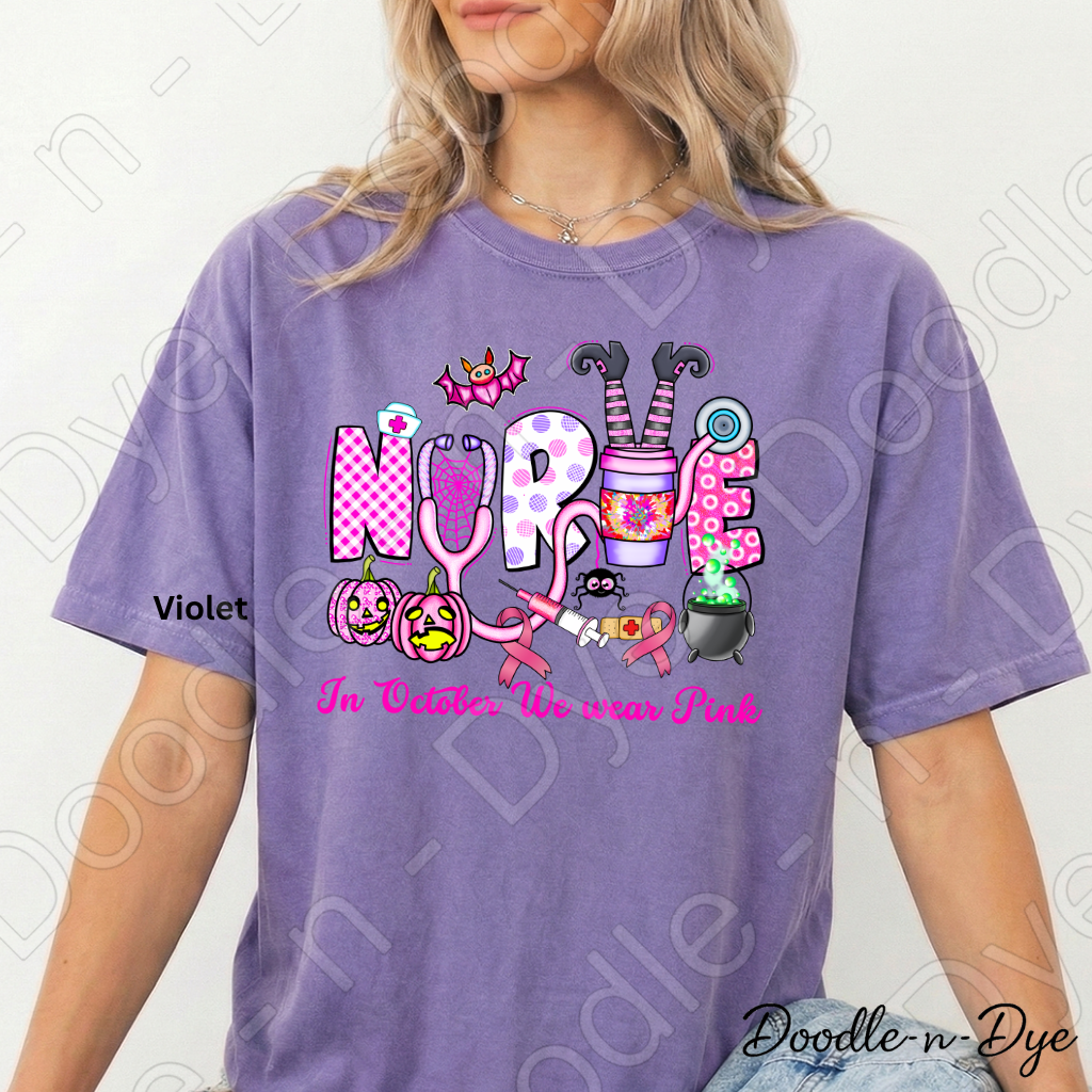 Nurse In October We Wear Pink Shirt | Breast Cancer Awareness Nurse Tee | Comfort Colors 1717 | Halloween Nurse Shirt | Pink Ribbon October Tee