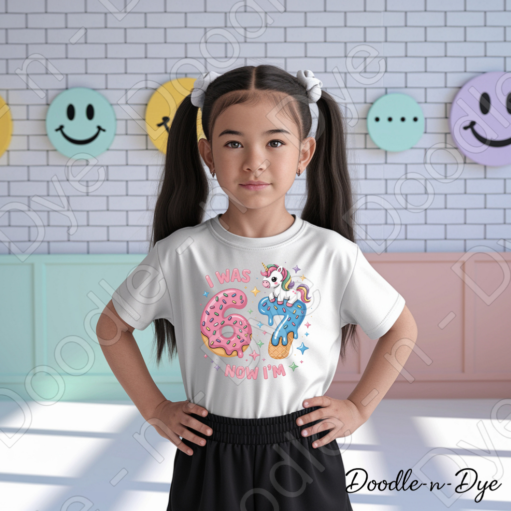 Youth I was 6 Now I'm 7 Comfort Colors Tee, Unicorn Donut Ice Cream Cone Shirt, Turning 7 Years Old T-Shirt, Birthday Tee for Kids, 7th Birthday Shirt