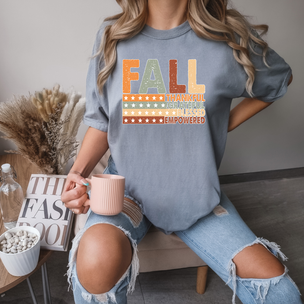 Fall Thankful Grateful Blessed Shirt | Autumn Graphic Tee | Thanksgiving Empowerment Shirt | Comfort Colors® 1717 Fall T-Shirt | Inspirational Fall Tee