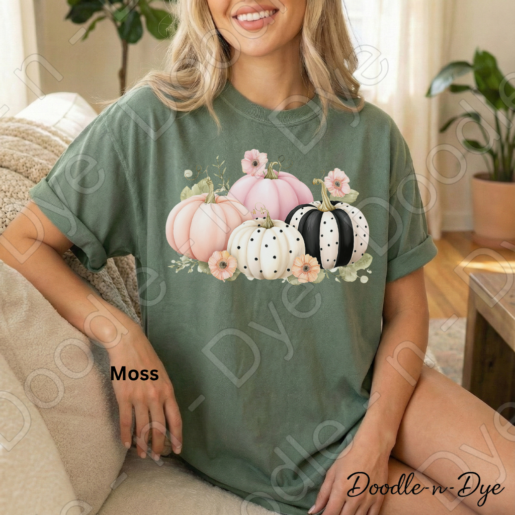 Shabby Chic Pumpkin Shirt, Pink Pumpkin Farmhouse Tee, Comfort Colors Fall Shirt, Cottagecore Pumpkin Shirt, Floral Autumn Graphic Tee