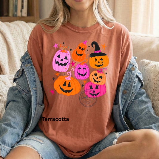 Cute Halloween Pumpkin Shirt | Comfort Colors® 1717 Jack O Lantern T-Shirt | Fall Colorful Pumpkin Graphic Tee | Spooky Season Shirt