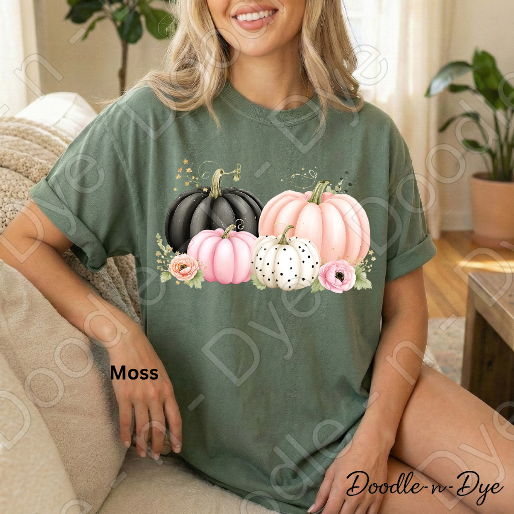 Shabby Chic Pumpkin Shirt, Pink & Black Pumpkin Tee, Fall Pumpkin Shirt, Comfort Colors 1717, Cottagecore Autumn Shirt, Cozy Fall Tee