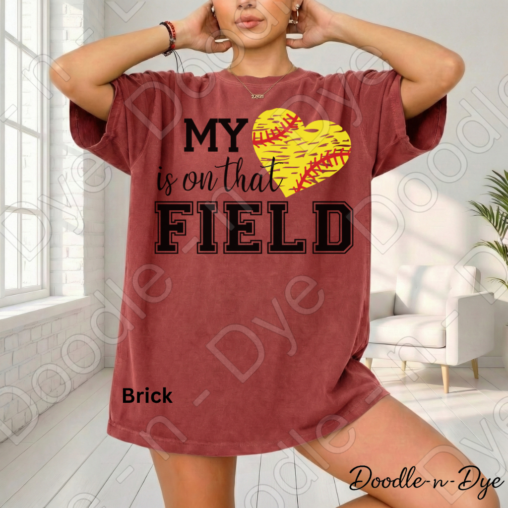 Softball My Heart is on that Field Comfort Colors Tee, Softball Mom Shirt, Softball Season Tee