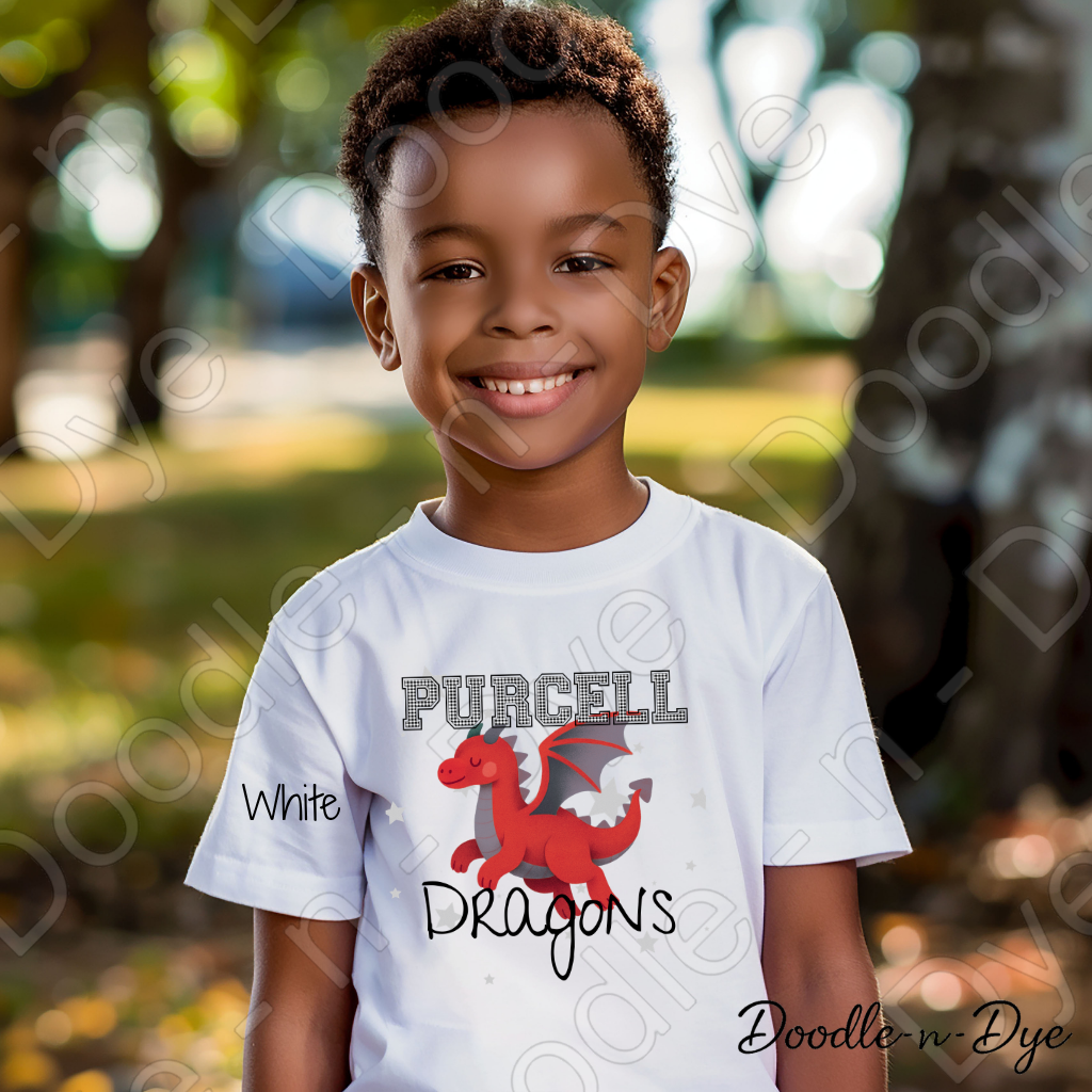 Custom Purcell Dragons Youth Shirt, Personalized School Mascot Tee, Gildan 5000B Youth T-Shirt, Cute Dragon Spirit Shirt, School Pride Tee, Gift for Her, Gift for Him