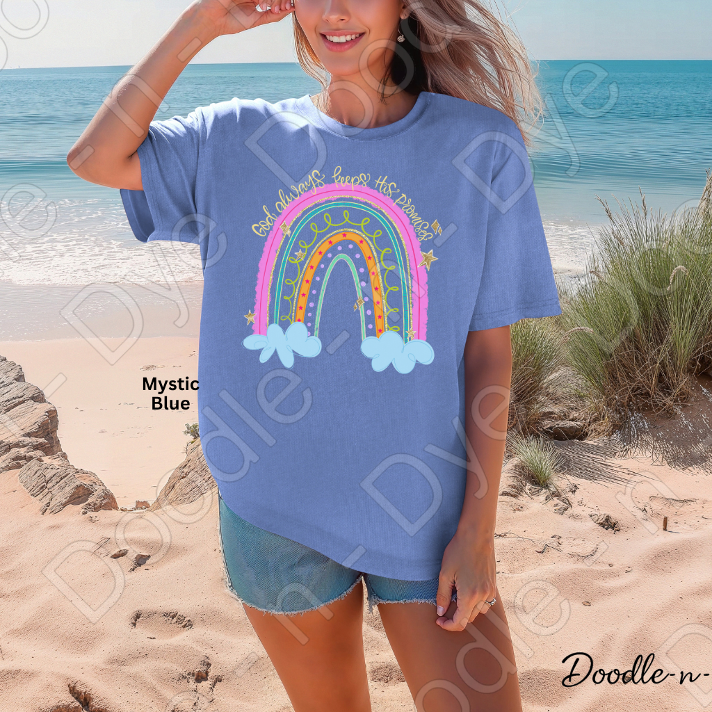 God Always Keeps His Promises Shirt, Christian Rainbow Tee, Faith Comfort Colors Shirt, Inspirational Bible Verse Tee, Christian Gift for Women