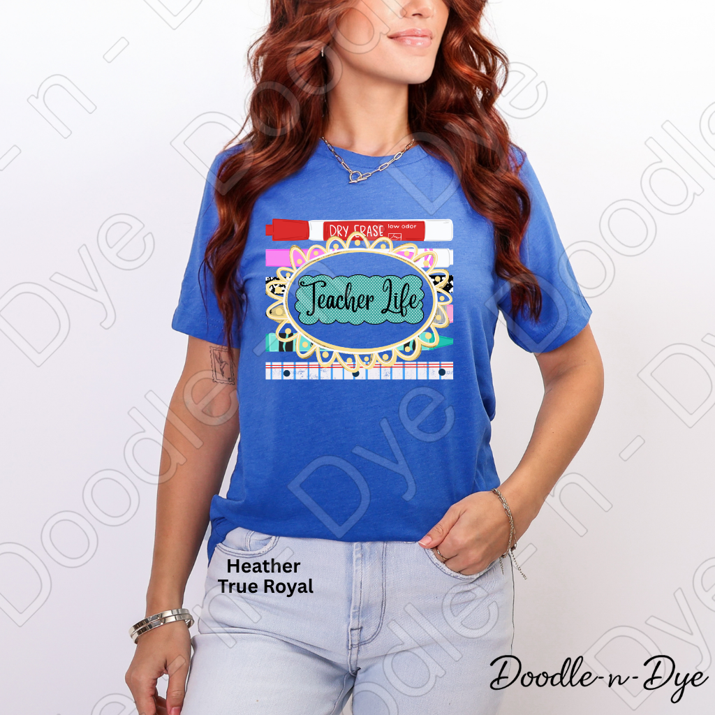 Teacher Life Bella and Canvas Tee, Back to School Teacher Shirt, Cute Classroom Outfit Idea, Colorful Teacher Supplies Graphic Tee, Teacher Appreciation Gift Shirt