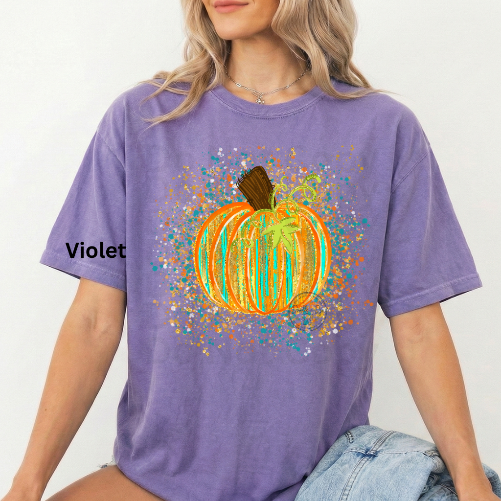 Watercolor Pumpkin Shirt | Artistic Splatter Paint Fall Pumpkin Tee | Autumn Graphic T-Shirt | Comfort Colors® 1717 | Pumpkin Patch Outfit | Cozy Fall Shirt