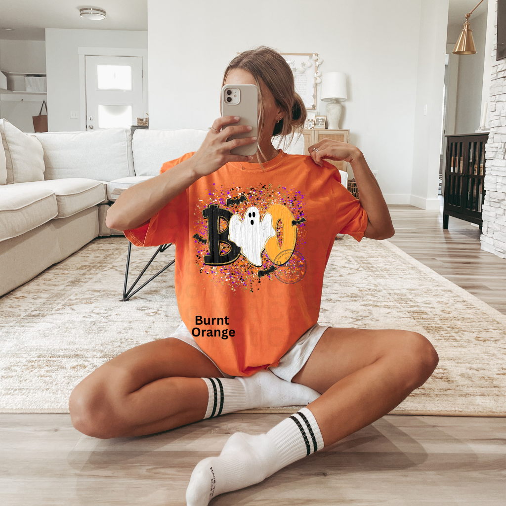 BOO Ghost Shirt | Comfort Colors® 1717 Cute Halloween T-Shirt | Spooky Season Ghost Tee | Bat Halloween Graphic Shirt | Fall Boutique Tee