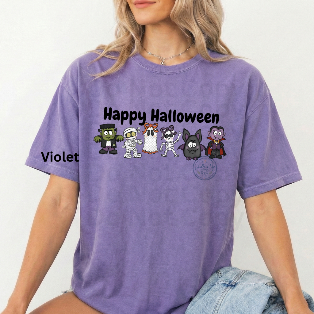 Happy Halloween Shirt | Original Cute Halloween Character Tee | Comfort Colors® 1717 Ghost Pumpkin Frankenstein Shirt | Family Halloween Tee