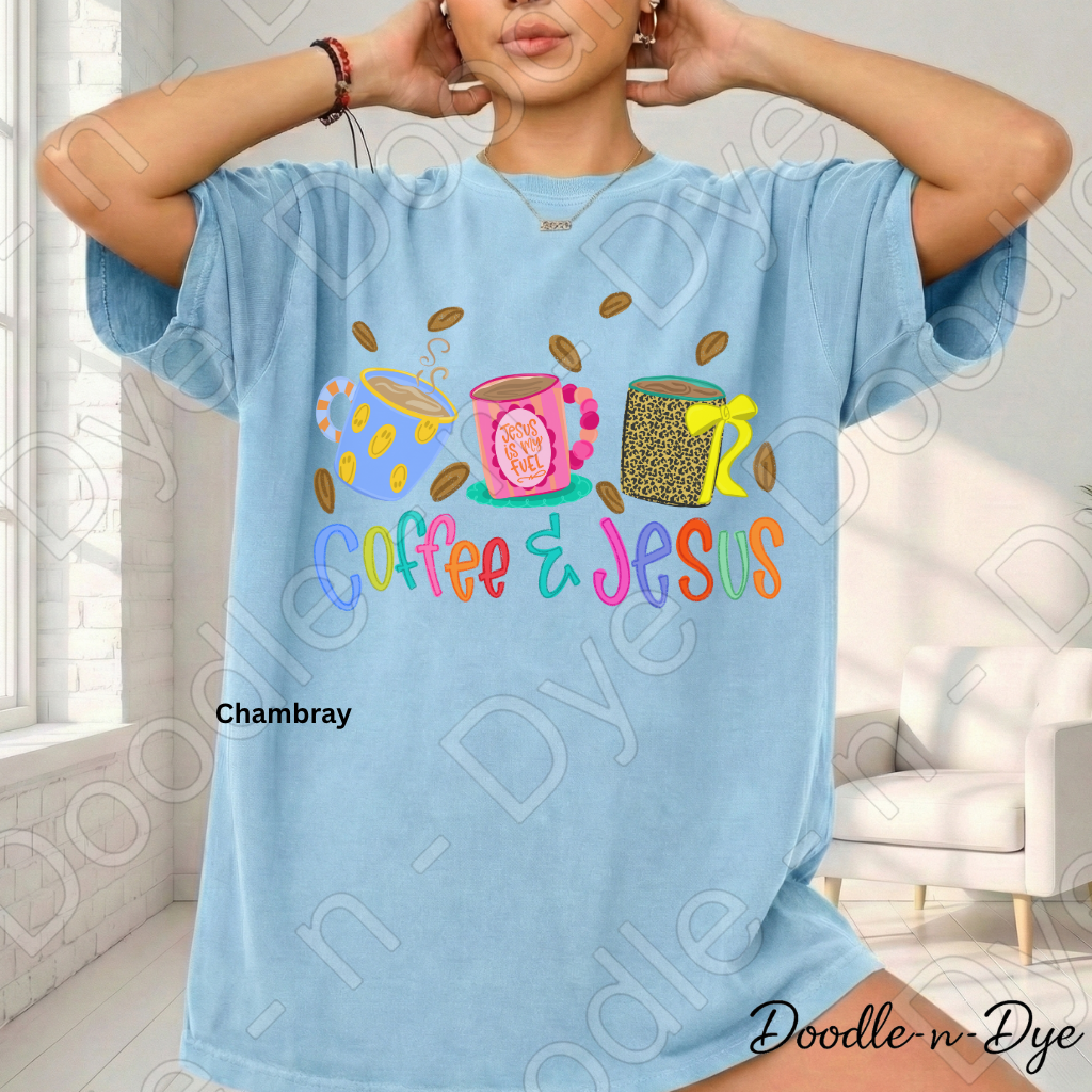 Coffee & Jesus Shirt, Christian Coffee Lover Tee, Faith Graphic Tee, Comfort Colors 1717 Shirt, Colorful Christian Shirt