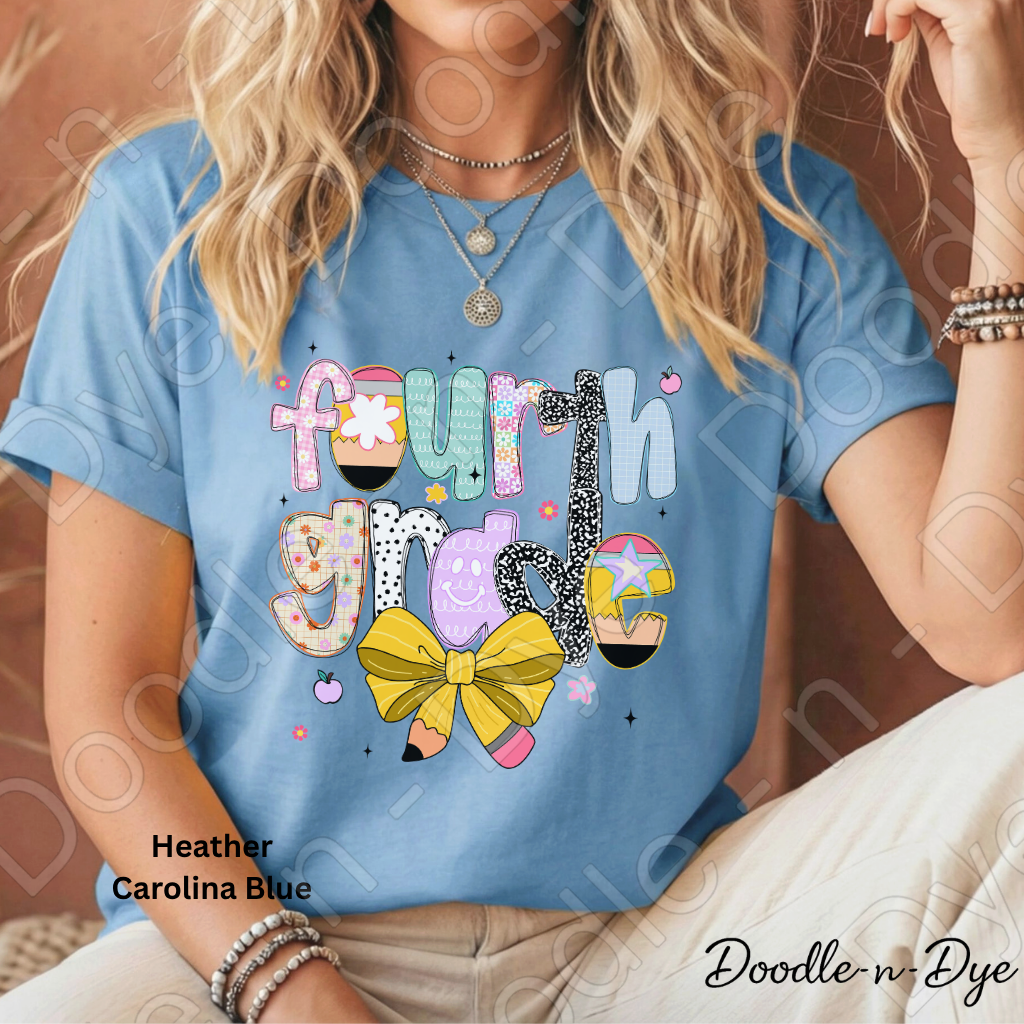 Fourth Grade Teacher Shirt with Pencil Bow – Bella + Canvas Back‑to‑School Tee for Teachers, Staff, Classroom Prep & First‑Day Outfits