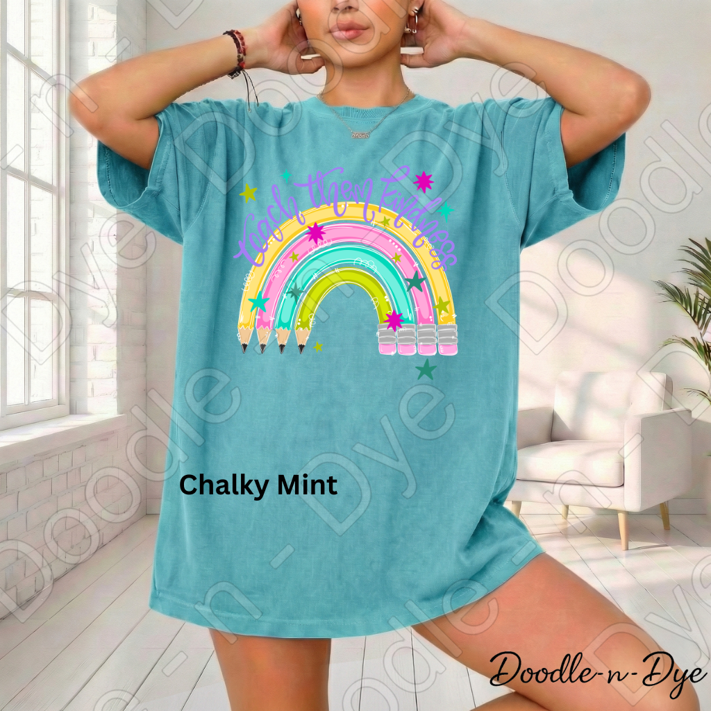 Teach Them Kindness Shirt | Teacher Pencil Rainbow Comfort Colors® T-Shirt | Inspirational Teacher Tee | Back to School Graphic Shirt