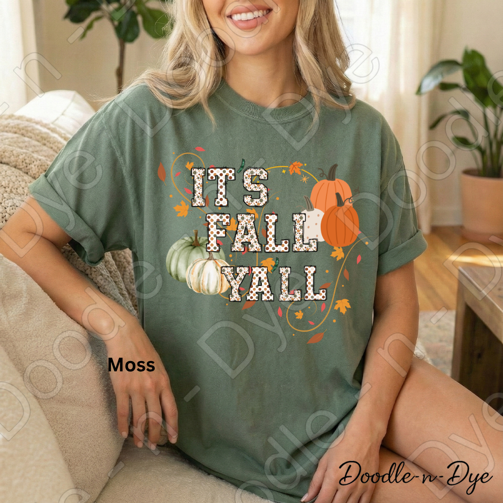 It's Fall Y'all Shirt, Doodle-n-Dye Original, Comfort Colors Fall Tee, Pumpkin Autumn Shirt, Farmhouse Fall Graphic Tee