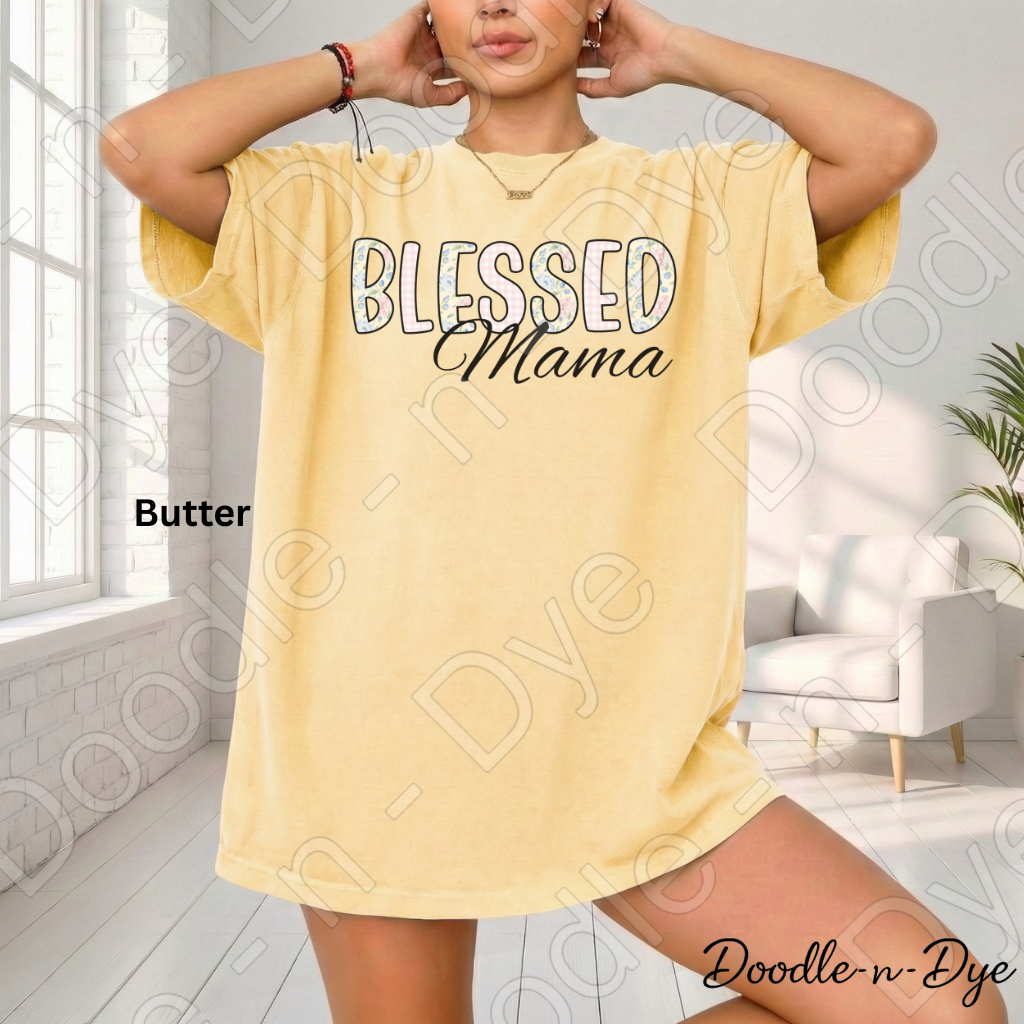 Blessed Mama Shirt – Comfort Colors 1717 Floral Mom Tee - Mother's Day Gift