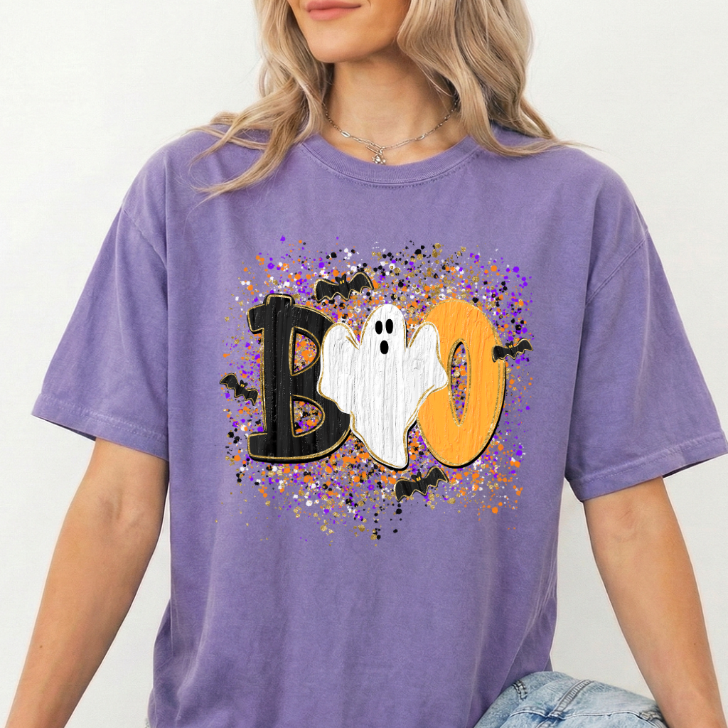 BOO Ghost Shirt | Comfort Colors® 1717 Cute Halloween T-Shirt | Spooky Season Ghost Tee | Bat Halloween Graphic Shirt | Fall Boutique Tee