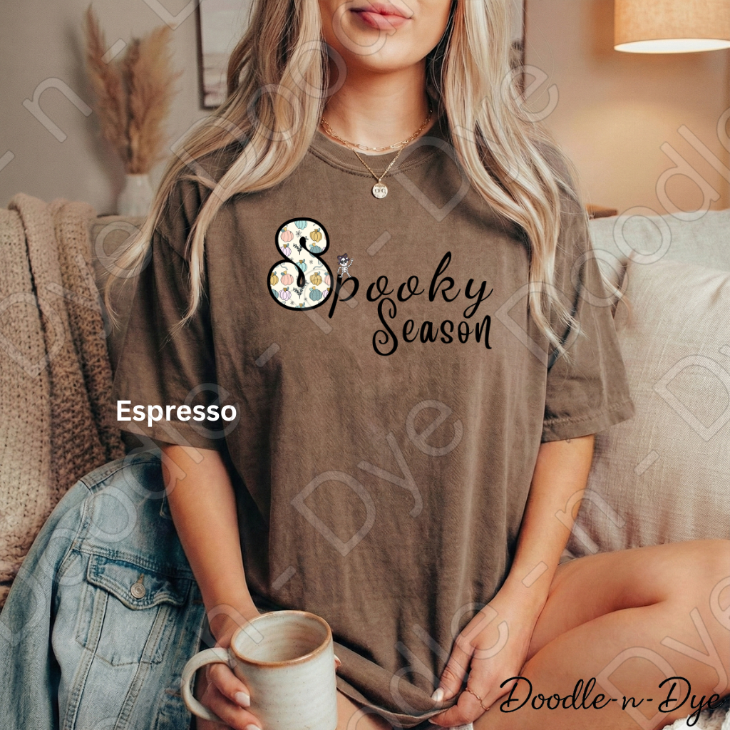 Spooky Season Shirt | Original Cute Halloween Comfort Colors® T-Shirt | Whimsical Ghost & Skeleton Fall Tee | Cozy Autumn Graphic Shirt