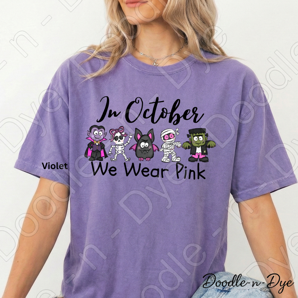 In October We Wear Pink Shirt | Doodle-n-Dye Original | Breast Cancer Awareness Tee | Comfort Colors 1717 | Cute Halloween Pink Shirt
