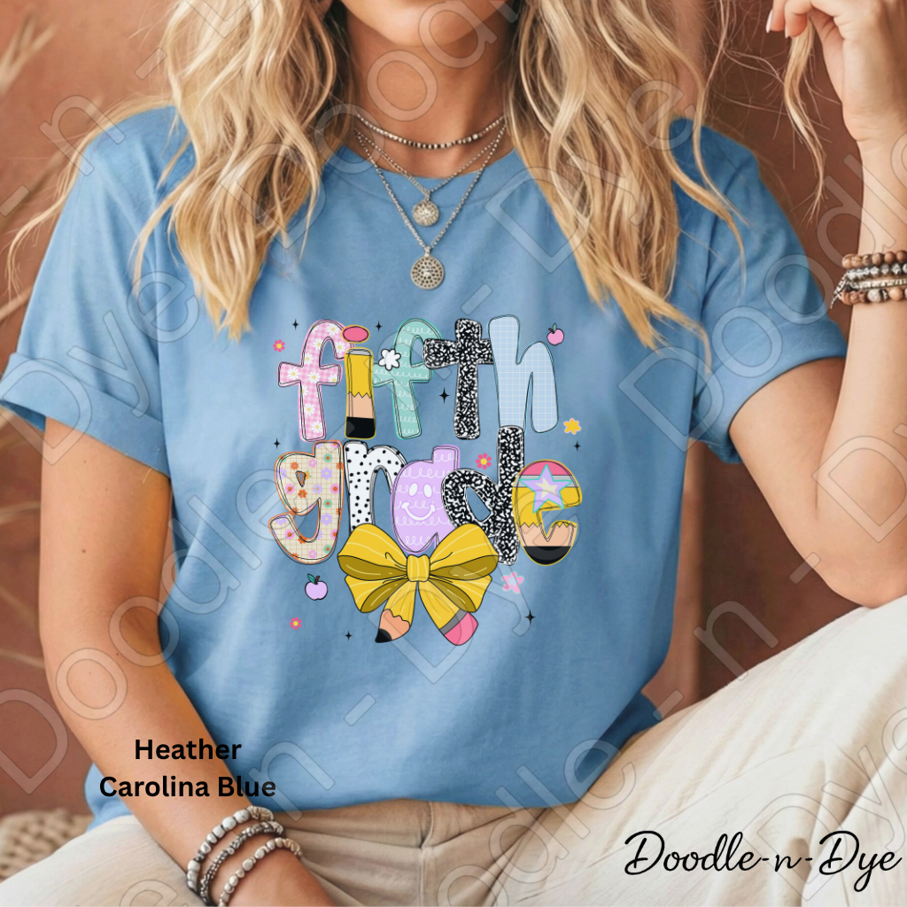 Fifth Grade Teacher Shirt with Pencil Bow – Bella + Canvas Back‑to‑School Tee for Teachers, Staff, Classroom Prep & First‑Day Outfits