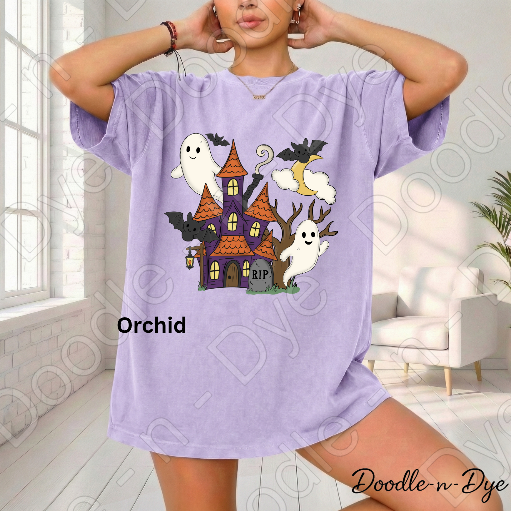 Cute Haunted House Shirt | Ghost Halloween Comfort Colors Tee | Whimsical Halloween Shirt | Spooky Cute Fall Tee | Cozy Halloween Shirt