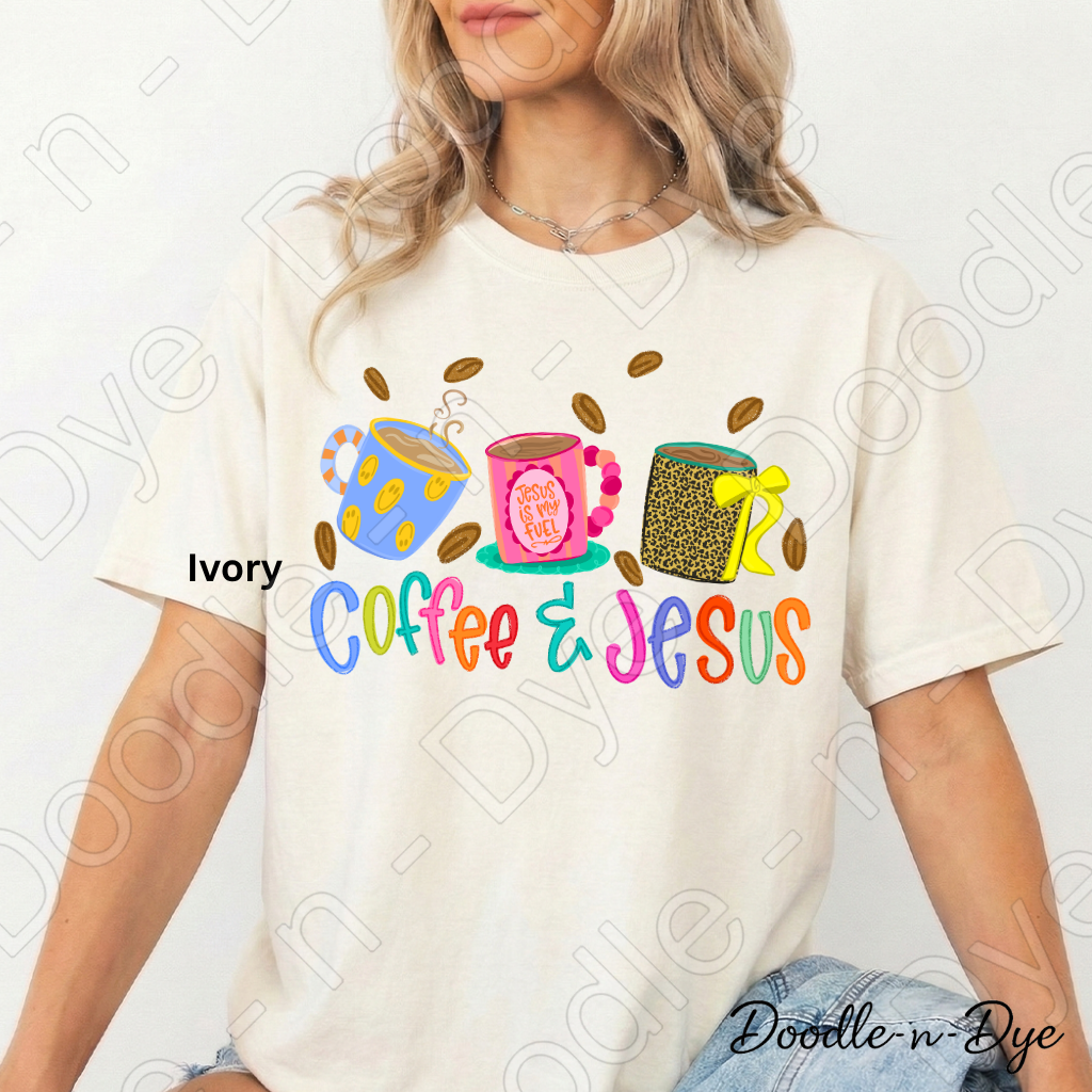 Coffee & Jesus Shirt, Christian Coffee Lover Tee, Faith Graphic Tee, Comfort Colors 1717 Shirt, Colorful Christian Shirt
