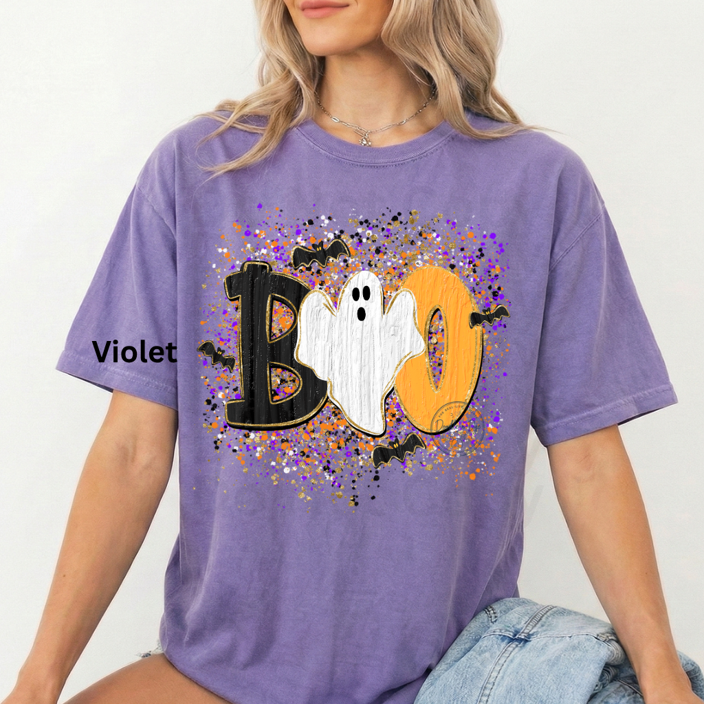 BOO Ghost Shirt | Comfort Colors® 1717 Cute Halloween T-Shirt | Spooky Season Ghost Tee | Bat Halloween Graphic Shirt | Fall Boutique Tee