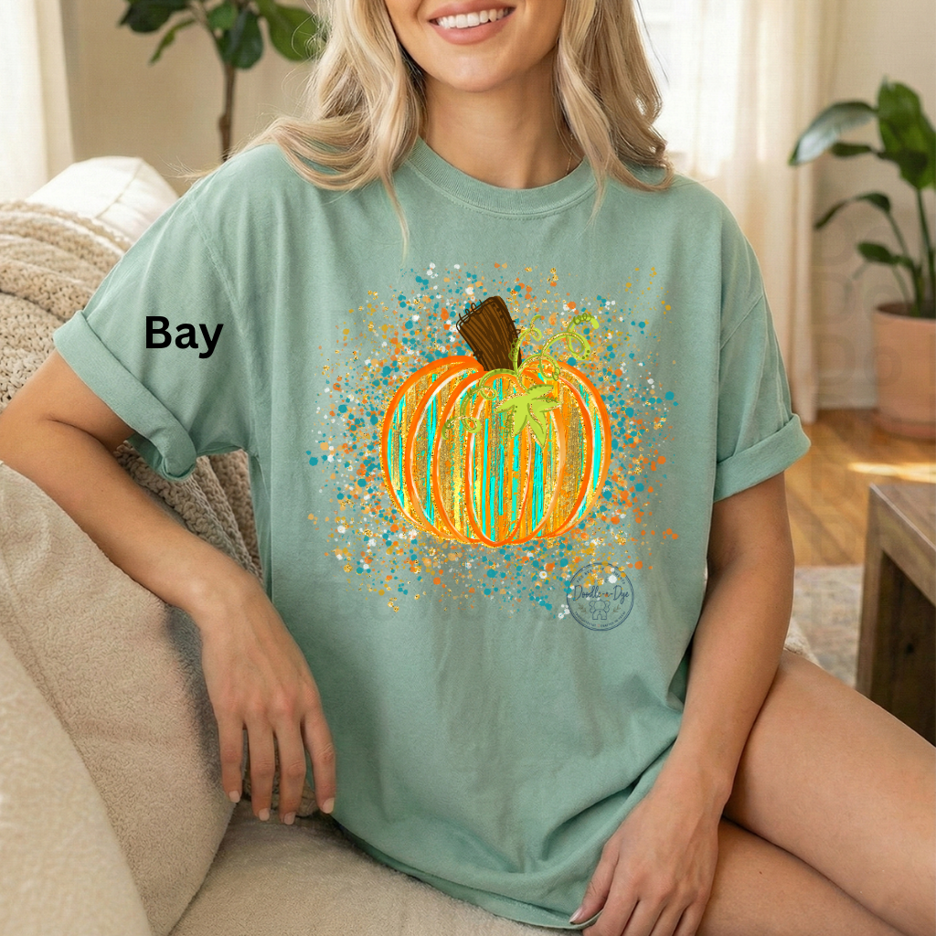 Watercolor Pumpkin Shirt | Artistic Splatter Paint Fall Pumpkin Tee | Autumn Graphic T-Shirt | Comfort Colors® 1717 | Pumpkin Patch Outfit | Cozy Fall Shirt