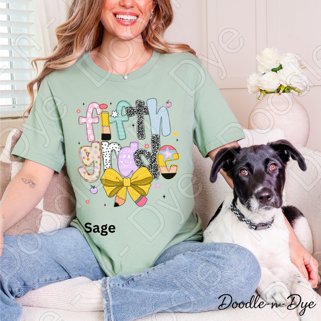 Fifth Grade Teacher Shirt with Pencil Bow – Bella + Canvas Back‑to‑School Tee for Teachers, Staff, Classroom Prep & First‑Day Outfits