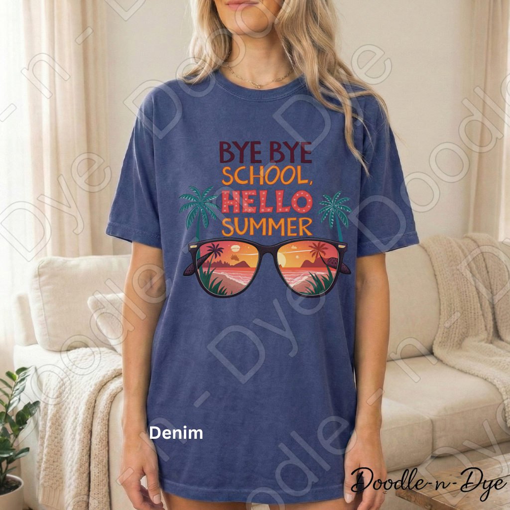 Retro Bye Bye School Hello Summer Tee, End of School Comfort Colors Shirt, Teacher Summer T-Shirt, Bye Bye School Retro Graphic Tee