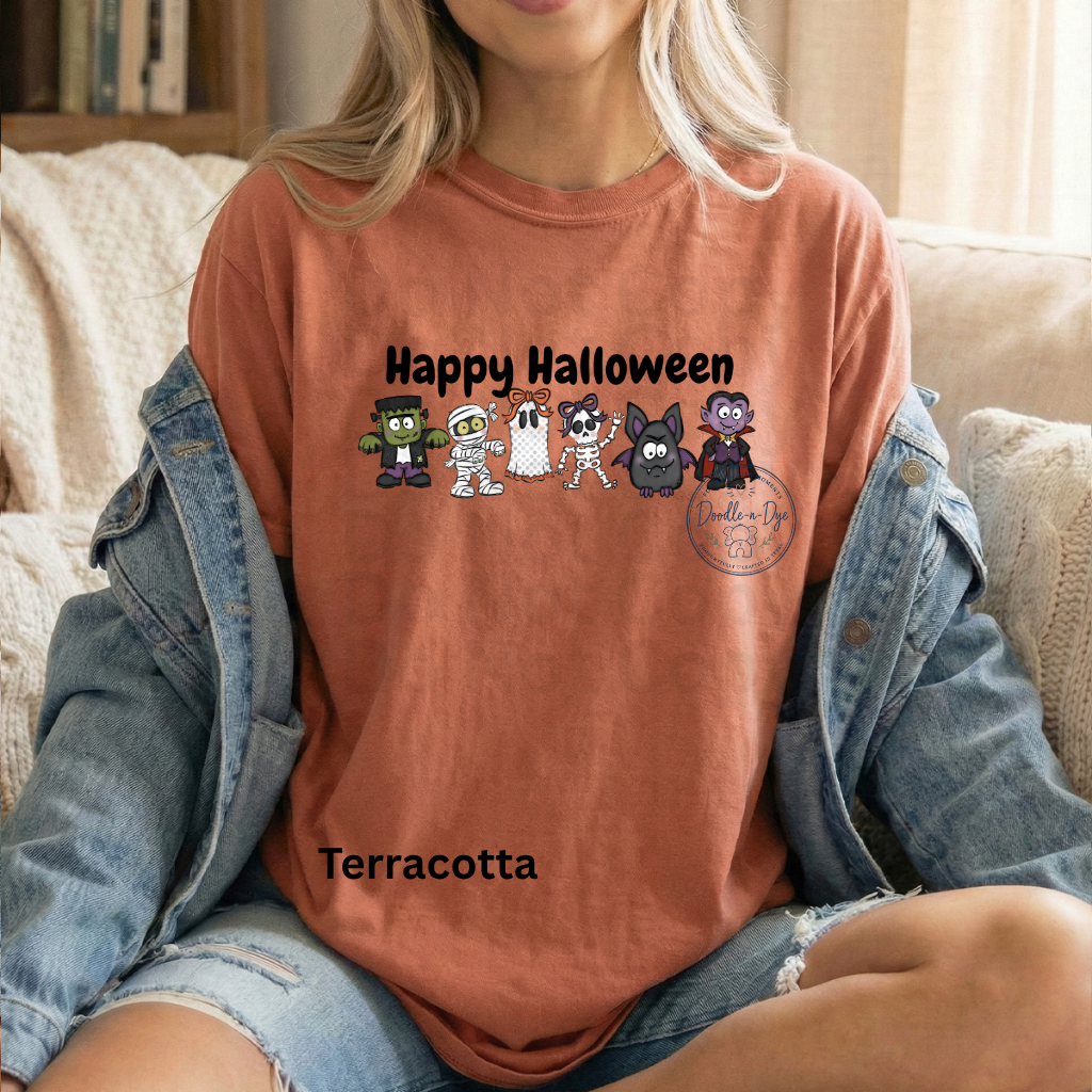 Happy Halloween Shirt | Original Cute Halloween Character Tee | Comfort Colors® 1717 Ghost Pumpkin Frankenstein Shirt | Family Halloween Tee