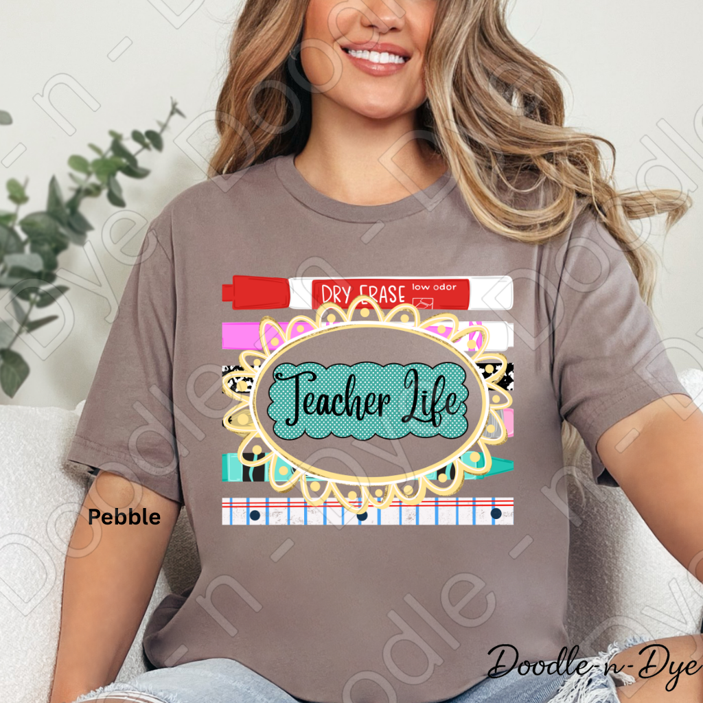 Teacher Life Bella and Canvas Tee, Back to School Teacher Shirt, Cute Classroom Outfit Idea, Colorful Teacher Supplies Graphic Tee, Teacher Appreciation Gift Shirt