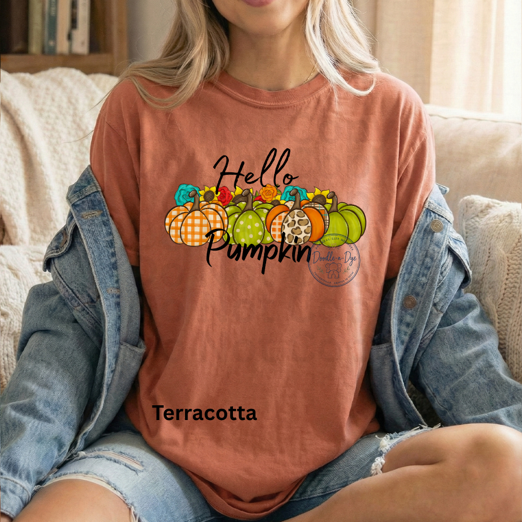 Hello Pumpkin Shirt | Original Fall Pumpkin Tee | Comfort Colors® 1717 Autumn Graphic Shirt | Cute Boutique Pumpkin Patch Tee