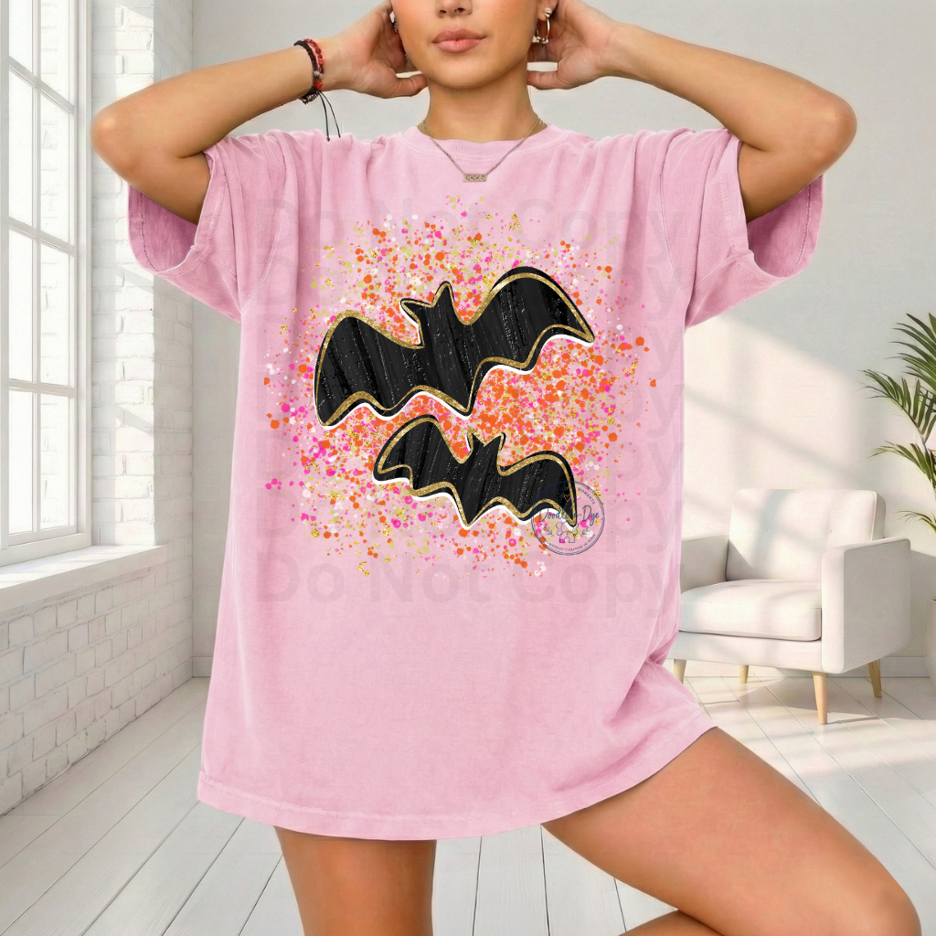 Black Bat Halloween Shirt | Cute Bat Graphic Tee | Spooky Season Shirt | Comfort Colors® 1717 Halloween T-Shirt | Fall Splattered Paint Graphic Tee