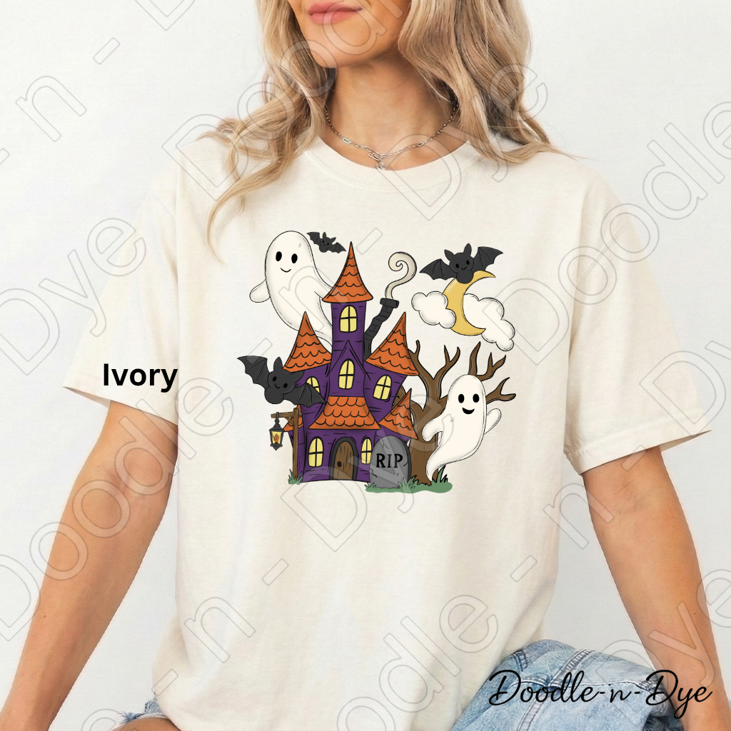 Cute Haunted House Shirt | Ghost Halloween Comfort Colors Tee | Whimsical Halloween Shirt | Spooky Cute Fall Tee | Cozy Halloween Shirt
