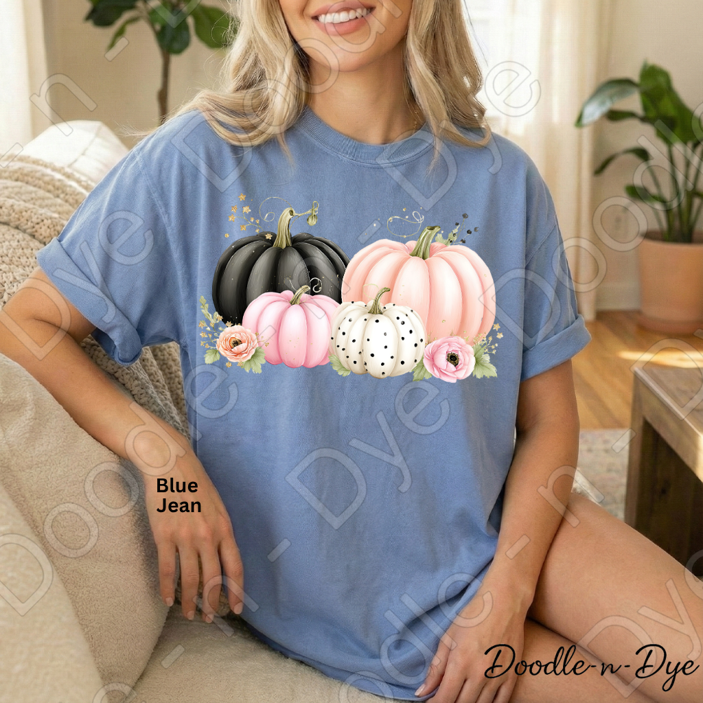 Shabby Chic Pumpkin Shirt, Pink & Black Pumpkin Tee, Fall Pumpkin Shirt, Comfort Colors 1717, Cottagecore Autumn Shirt, Cozy Fall Tee