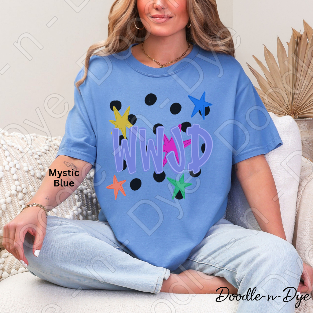 WWJD Shirt | Original Christian Comfort Colors Tee | What Would Jesus Do Graphic Shirt | Retro Faith Shirt | Colorful Christian Apparel
