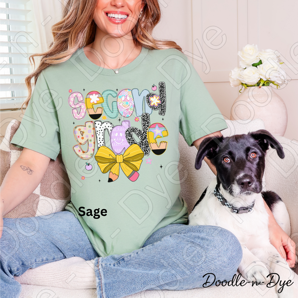 Second Grade Teacher Shirt with Pencil Bow – Bella + Canvas Back‑to‑School Tee for Teachers, Staff, Classroom Prep & First‑Day Outfits
