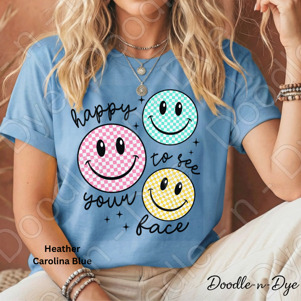 Teacher Happy to See Your Face Smiley Shirt, Bella Canvas Colorful Graphic Tee, Gift for Teacher