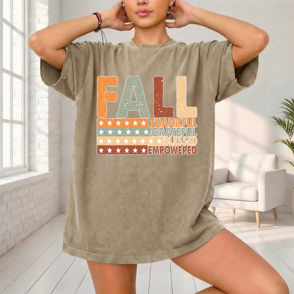 Fall Thankful Grateful Blessed Shirt | Autumn Graphic Tee | Thanksgiving Empowerment Shirt | Comfort Colors® 1717 Fall T-Shirt | Inspirational Fall Tee