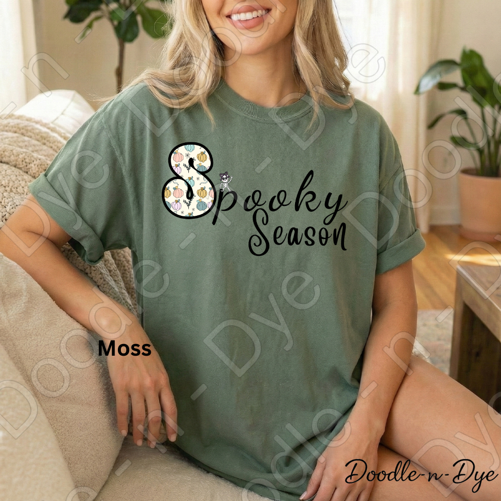 Spooky Season Shirt | Original Cute Halloween Comfort Colors® T-Shirt | Whimsical Ghost & Skeleton Fall Tee | Cozy Autumn Graphic Shirt