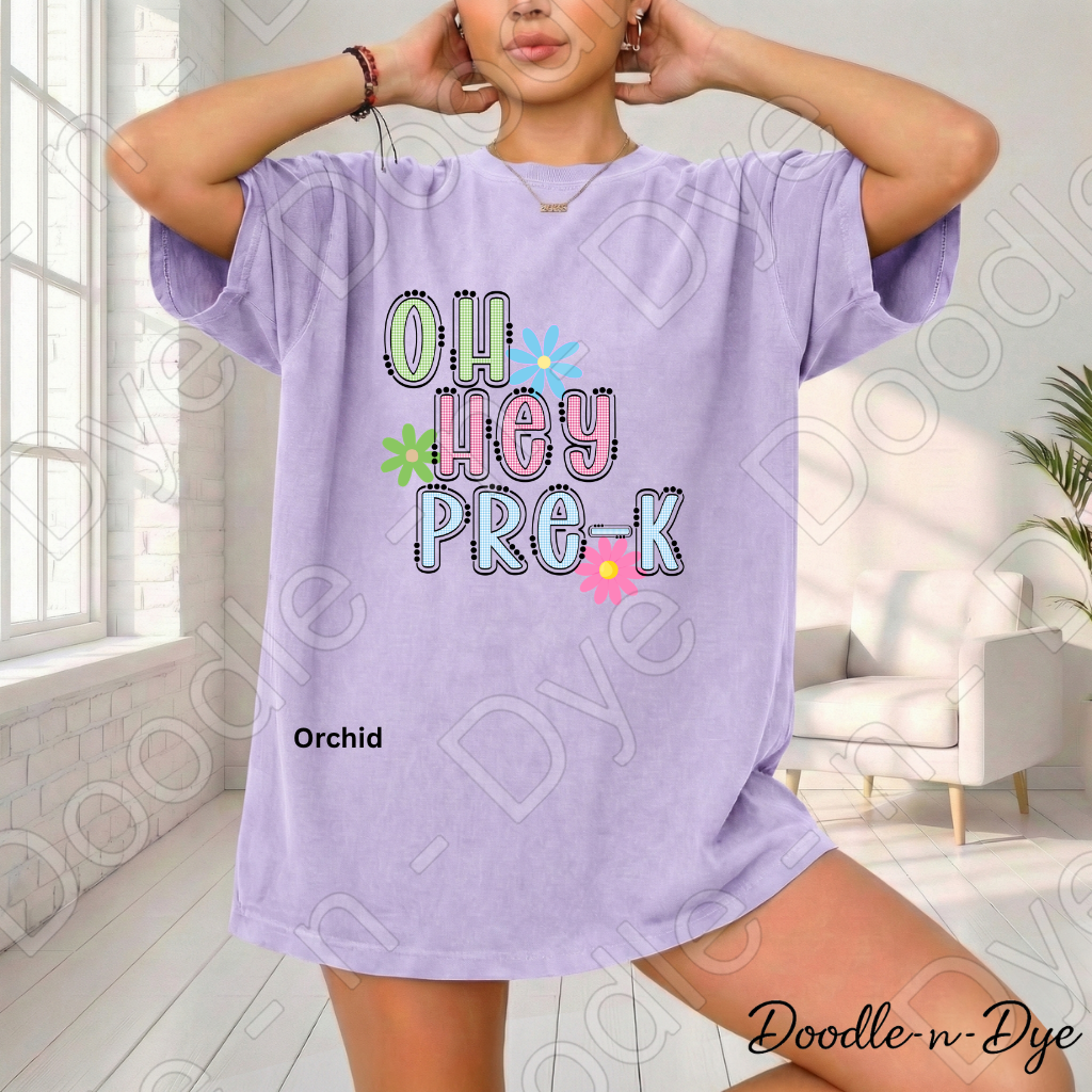 Pre-K Teacher Shirt, Pre-K Comfort Colors Teacher Tee, Doodle-n-Dye Original Design, Grade Level Pre-K Teacher Shirt, Preschool Teacher Gift, Back to School Teacher Tee