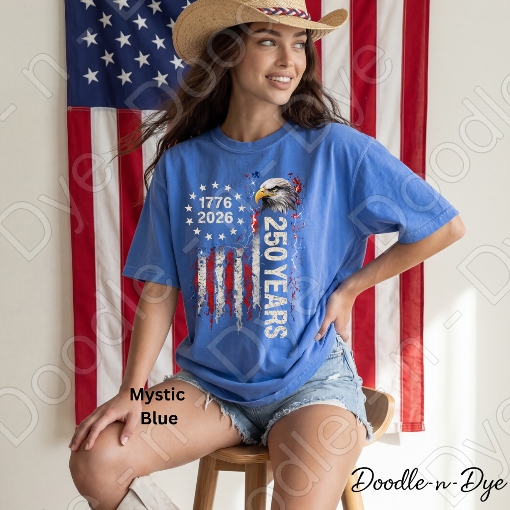 America 250 Anniversary Comfort Colors Tee, 1776-2026 July 4th Shirt, Bald Eagle Patriotic T-Shirt