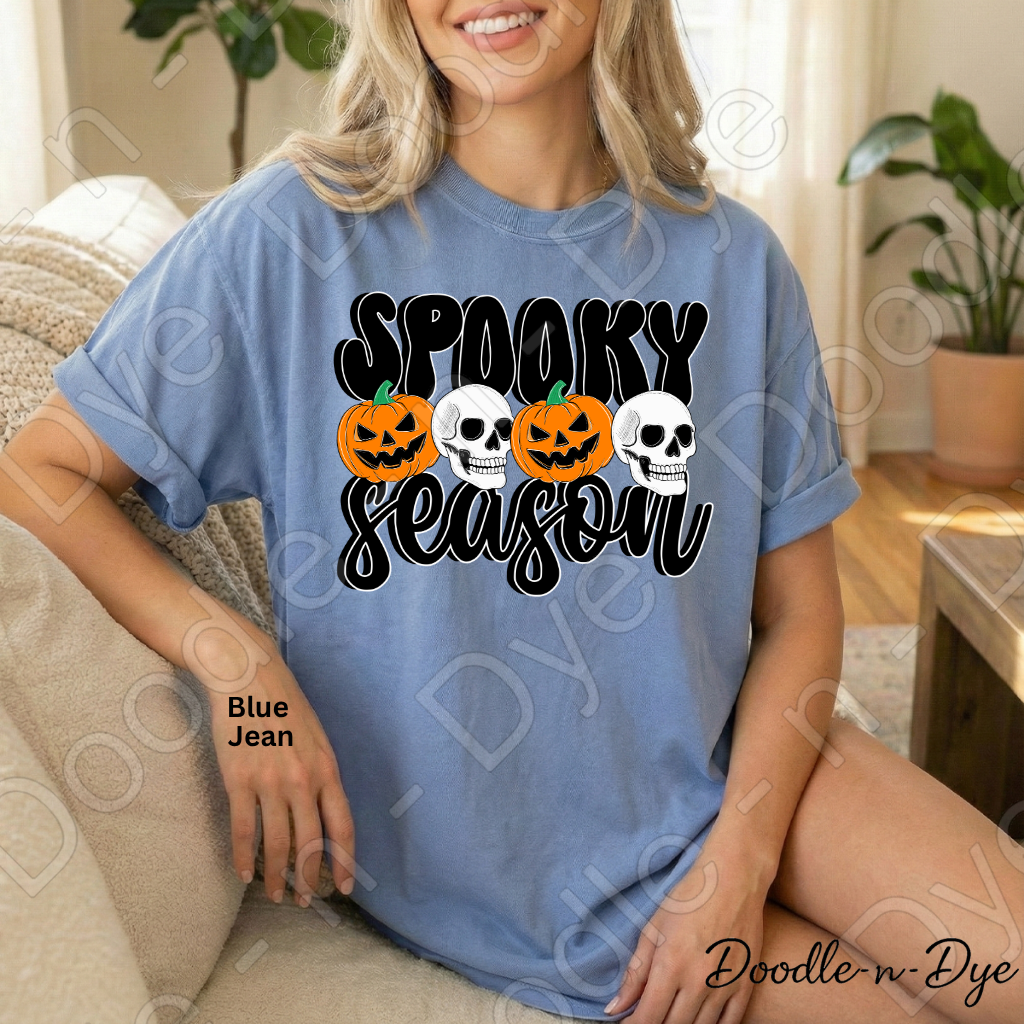 Spooky Season Shirt, Halloween Pumpkin Skull Tee, Comfort Colors Halloween Shirt, Cute Spooky Fall Graphic Tee, October Pumpkin Shirt