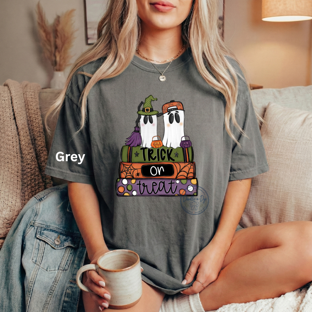 Trick or Treat Ghost Shirt | Original Halloween Ghost Tee | Comfort Colors® 1717 Cute Spooky Shirt | Pumpkin Halloween Graphic Tee