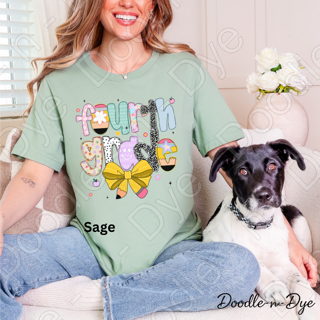 Fourth Grade Teacher Shirt with Pencil Bow – Bella + Canvas Back‑to‑School Tee for Teachers, Staff, Classroom Prep & First‑Day Outfits