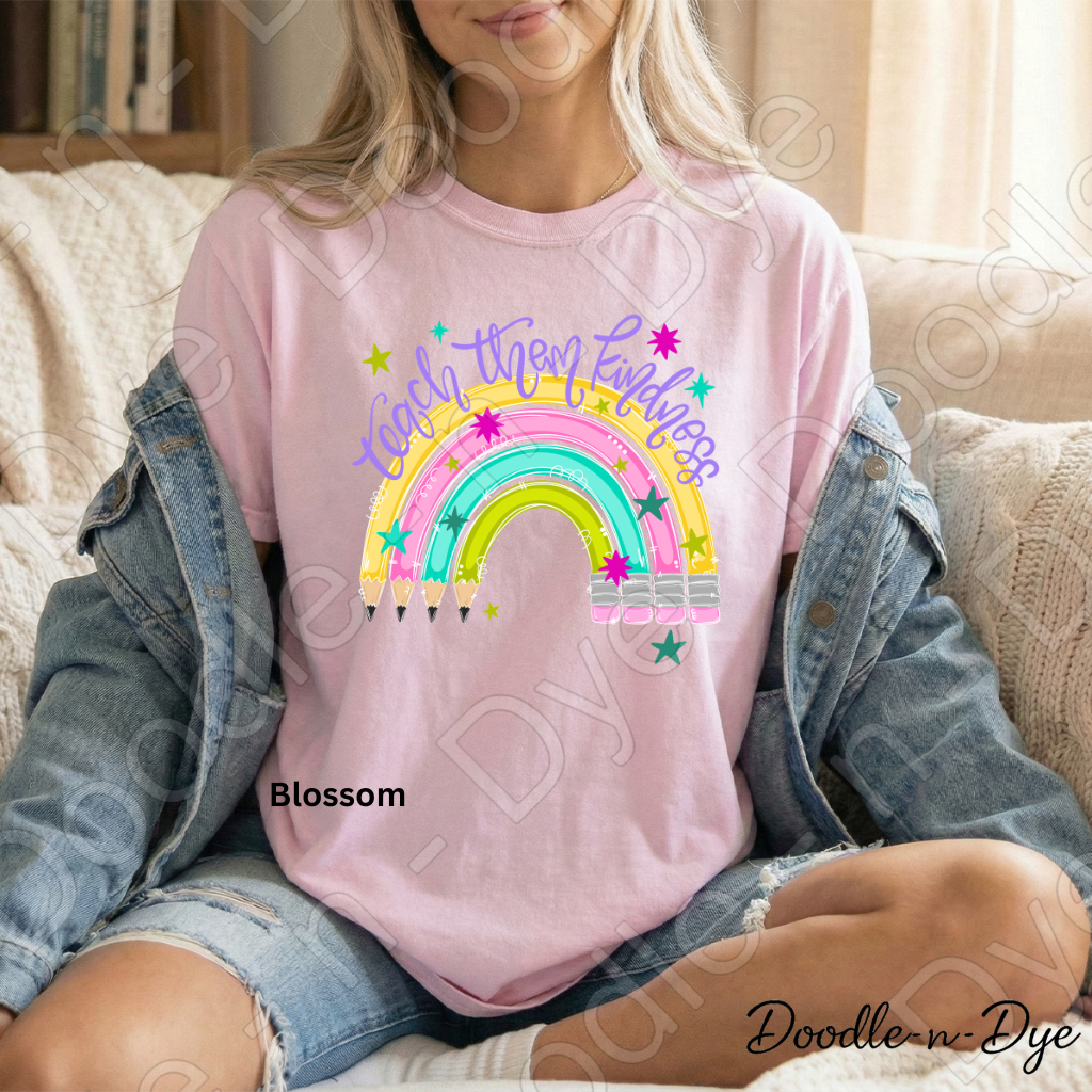 Teach Them Kindness Shirt | Teacher Pencil Rainbow Comfort Colors® T-Shirt | Inspirational Teacher Tee | Back to School Graphic Shirt