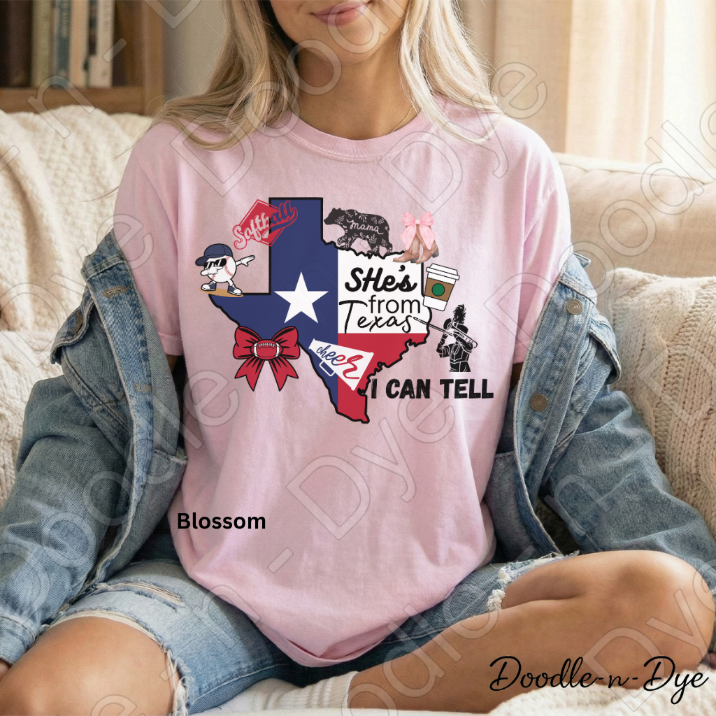 She's From Texas I Can Tell Shirt | Texas Pride Comfort Colors Tee | Southern Girl Graphic Shirt | Homegrown & Proud Texas Tee | Original Design