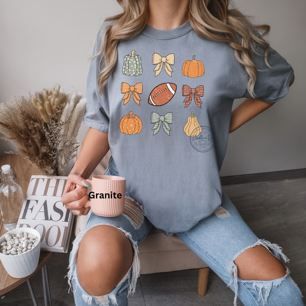 Football & Pumpkins Shirt | Comfort Colors® 1717 Fall Football T-Shirt | Cute Game Day Pumpkin Tee | Coquette Football Shirt | Fall Graphic Tee